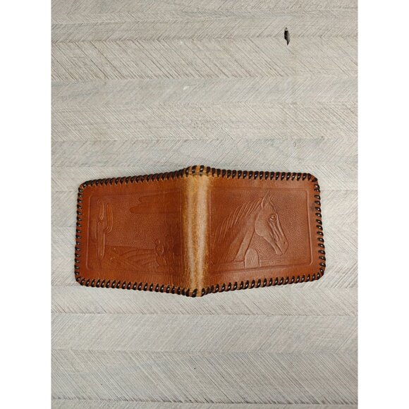 Vintage Embossed Leather Wallet Horse Desert Scene BiFold Western Equestrian - Picture 3 of 6